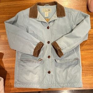 EUC L.L. Bean Blue Barn Jacket with Brown Trim women’s sz small